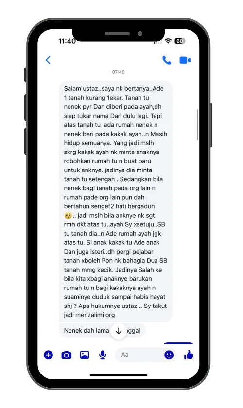 Soalan yang diterima tentang tanah nenek yang sudah bertukar nama kepada ayah, sedangkan rumah di atasnya diberikan nenek kepada kakak ayah